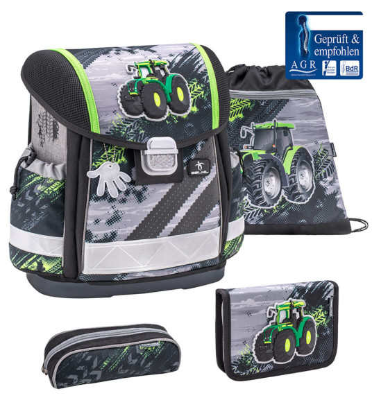 Belmil | Classy ergonomisches Schulranzen-Set 4-teilig "Green Tractor" mit Brustgurt | 403-13/AG/S-22