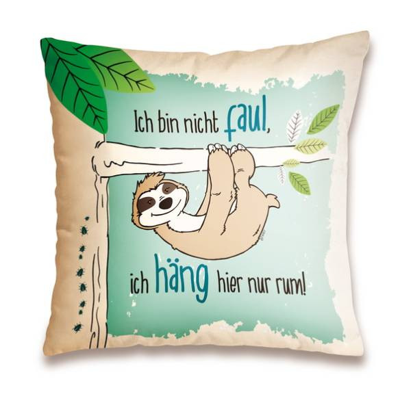 Nici | Baumwollkissen Faultier „Ich bin nicht faul“ | 37x37cm