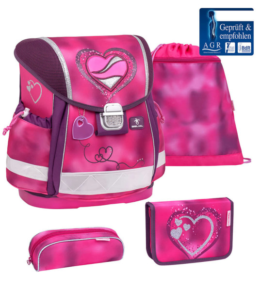 Belmil | Classy ergonomisches Schulranzen-Set 4-teilig "Shiny Pink" mit Brustgurt | 403-13/AG/S-16
