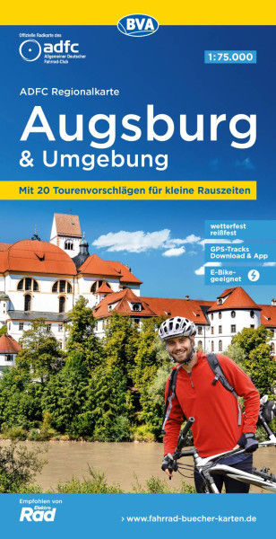 BVA BikeMedia | ADFC-Regionalkarte Augsburg und Umgebung, 1:75.000, mit Tagestourenvorschlägen, reiß- und wetterfest, E-Bike-geeignet, GPS-Tracks-Download |