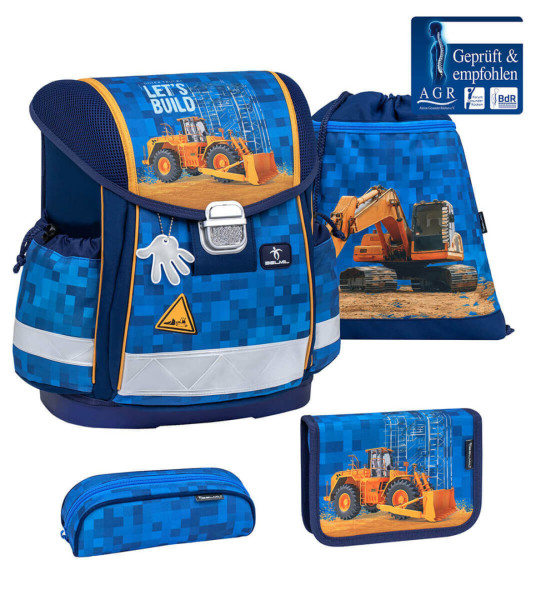 Belmil | Classy ergonomisches Schulranzen-Set 4-teilig "Bulldozer" mit Brustgurt | 403-13/AG/S-25