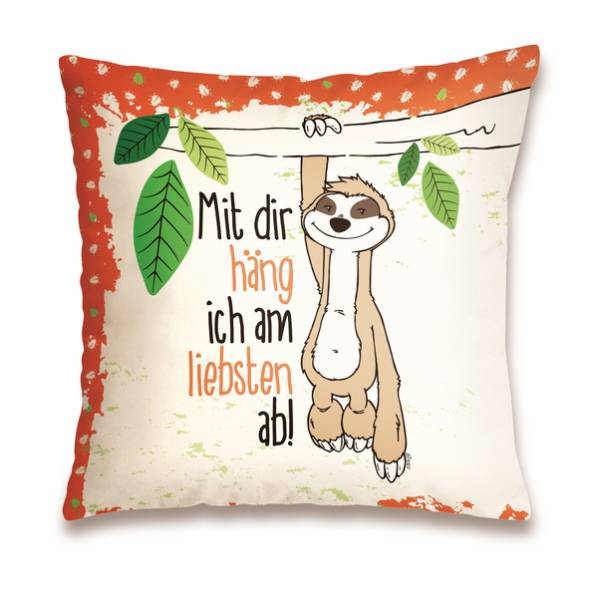 Nici | Baumwollkissen Faultier „Mit dir häng ich am liebsten ab“ | 37x37cm