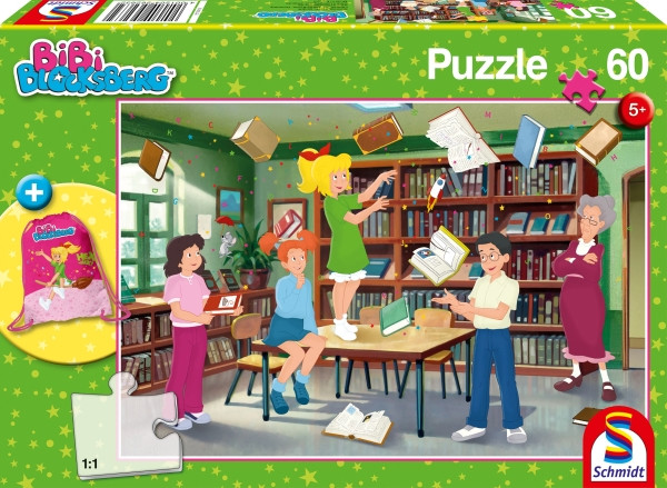 Schmidt-Spiele | Kinderpuzzle mit Turnbeutel | Bibi Blocksberg, 60 Teile