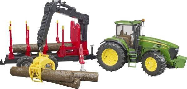 Bruder John Deere | Rückeanhänger, Ladekran und 4 Baumstämmen | 7930