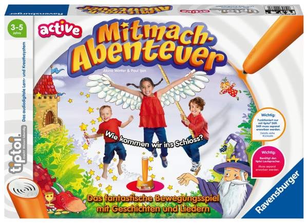 Ravensburger Verlag GmbH | Ravensburger tiptoi ACTIVE Spiel 00076, Mitmach-Abenteuer, Bewegungsspiel ab 3 Jahren, mit Geschichten, schönen Liedern und lustigen Reimen |