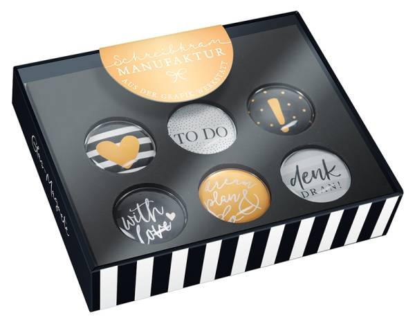Grafik Werkstatt | Glasmagnet-Set Schreibkram Manufaktur schwarz-weiss-gold