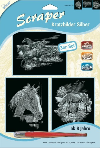 Mammut | Kratzbilder Silber | 3er Set | Pferde