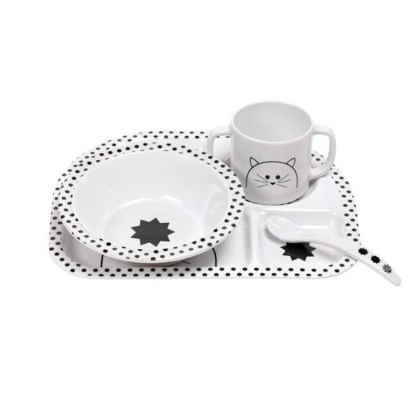 Lässig | Dish Set with Silicone Little Chums Cat