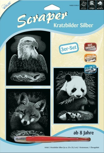 Mammut | Kratzbilder Silber | 3er Set | Wildtiere