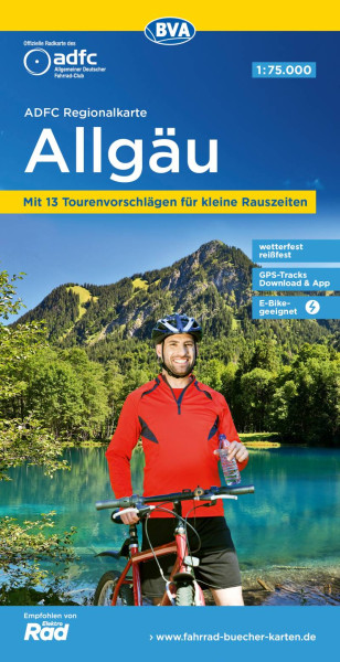 BVA BikeMedia | ADFC-Regionalkarte Allgäu 1:75.000, mit Tagestourenvorschlägen, reiß- und wetterfest, E-Bike-geeignet, GPS-Tracks-Download |