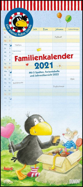 DUMONT Kalenderverlag | Der kleine Rabe Socke Familienkalender 2021 – Wandkalender – Familienplaner mit 5 Spalten – Format 22 x 49,5 cm